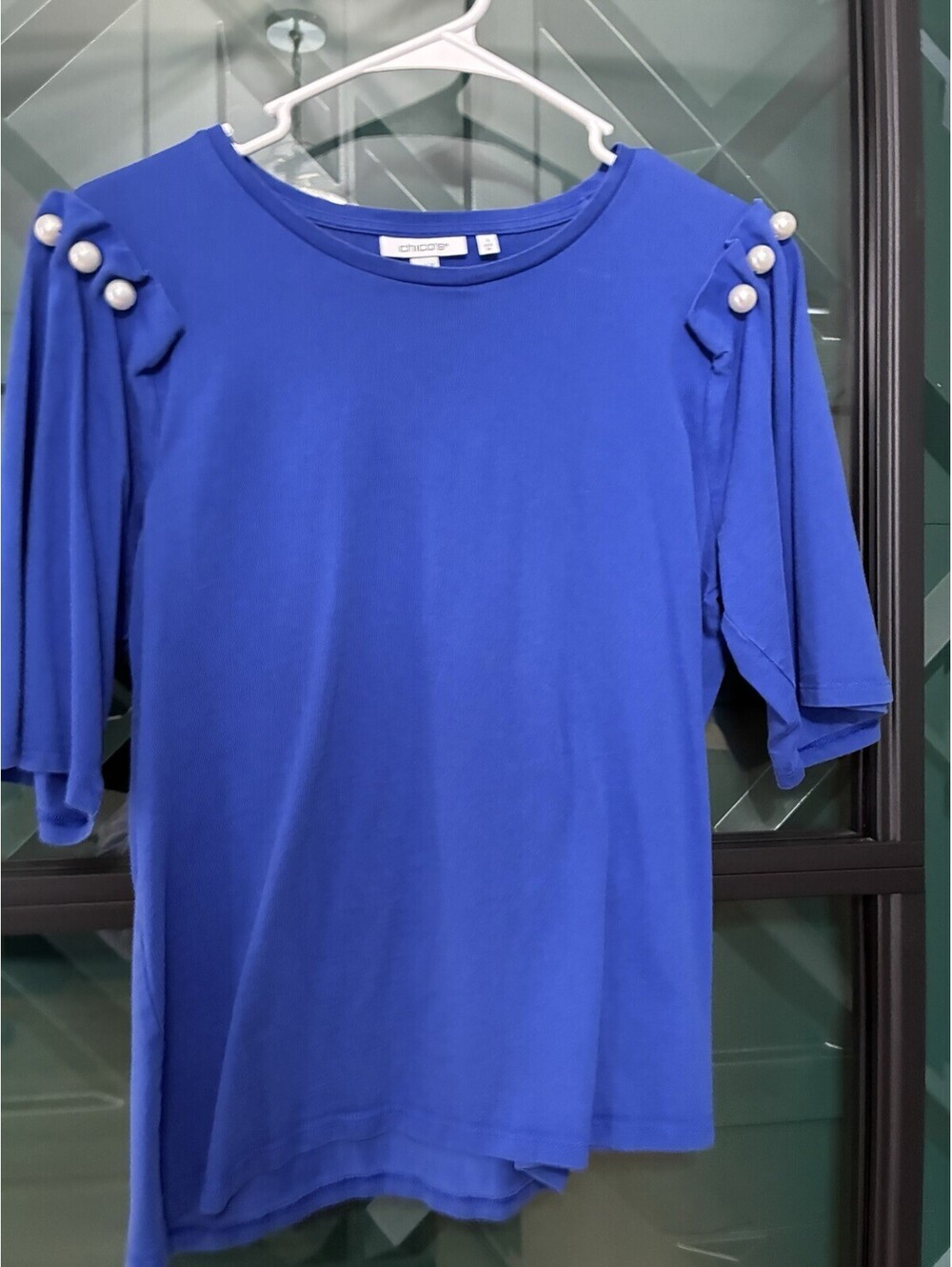Chico’s Royal Blue Pearl Sleeve Detail Ladies 3/4 Sleeve Top - Size 1
